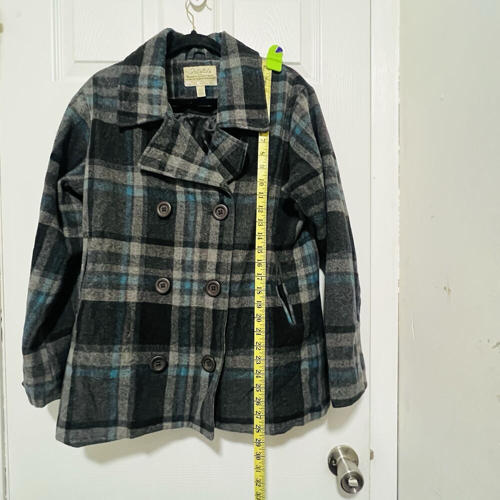 Cabelas Women’s Blue Gray BlackPlaid Pea Coat Jacket Size Large Cozy Winter Core - Picture 3 of 10